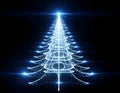 A glowing Christmas tree formed from dense clusters of sparkling light particles on a dark background Royalty Free Stock Photo