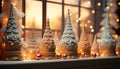 Glowing Christmas tree illuminates winter celebration indoors generated by AI