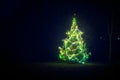 Glowing Christmas tree in park of a small city at night Royalty Free Stock Photo