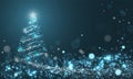 Glowing Christmas tree with snowflakes on blue winter background with snow wave, stars and snowflakes. Royalty Free Stock Photo