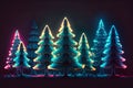 Glowing Christmas trees as panorama background,Generative AI Royalty Free Stock Photo