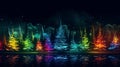 Glowing christmas trees as panorama background. Royalty Free Stock Photo