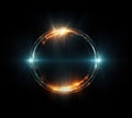 A glowing circle on a black background with lens flares. Lens flare cut out isolated design element