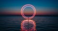 Glowing Circle Reflection in Water at Dusk Dramatic Sky Royalty Free Stock Photo