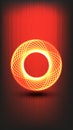 Glowing circle sacred geometric shape vertical background, fire wheel yellow and orange, cyber burning ring, vector phone futurist