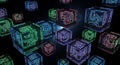 Glowing Circuit Board Cubes Floating in Digital Space, Abstract Technology Background Royalty Free Stock Photo
