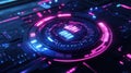Glowing circuit board with data processing and ai concept Royalty Free Stock Photo