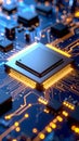 Glowing Circuit Board Microchip With Abstract Technology Background Illuminated Data Flow Royalty Free Stock Photo