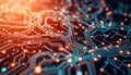 Glowing circuit board texture. Electronic tech background pattern, Stock Photo, Generative AI Royalty Free Stock Photo