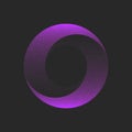 Glowing circular logo purple gradient impossible object 3d design with noise textured and dynamic shapes on a dark background,