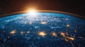 Glowing City Lights: A Panoramic View of Earth\'s Globe from Space with Light Clouds and Generative AI Royalty Free Stock Photo