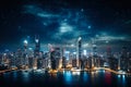 glowing cityscape night modern city with high buildings generative ai Royalty Free Stock Photo