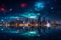 glowing cityscape night modern city with high buildings generative ai Royalty Free Stock Photo