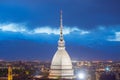 Glowing cityscape of Torino (Turin, Italy) at dusk