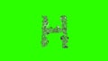 glowing clear brilliants letter H on green screen, isolated - object 3D rendering