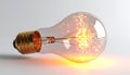 Glowing Clear Light Bulb Lying on White Surface with Bright Orange Filament Royalty Free Stock Photo