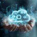 Glowing Cloud Computing Concept with Digital Gears and Futuristic Technology Interface Royalty Free Stock Photo