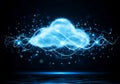 Glowing Cloud Computing Concept with Digital Light Trails and Particles Royalty Free Stock Photo