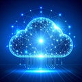 Glowing Cloud Computing Data Center with Blue Background and Circuit Board Royalty Free Stock Photo