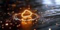 Generative AI Glowing Cloud Computing Icon with Data Streams Representing Digital Transformation and Innovation in Royalty Free Stock Photo