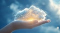 Glowing Cloud in Hand Against Blue Sky Royalty Free Stock Photo