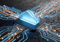 A glowing cloud icon integrated within a digital circuit network Royalty Free Stock Photo