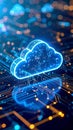 Glowing cloud icon over circuit board illustrating cloud computing and data storage Royalty Free Stock Photo