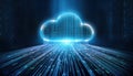 glowing cloud icon surrounded by flowing binary code, representing digital storage and data transfer in the cloud computing Royalty Free Stock Photo