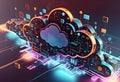 Glowing Cloud icon technology concept exploded panel with cloud services Royalty Free Stock Photo
