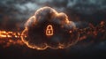 A glowing cloud with a padlock is linked by a chain Royalty Free Stock Photo