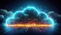glowing cloud shape with interconnected nodes and circuits, symbolizing digital connectivity and data flow, creates vibrant and Royalty Free Stock Photo