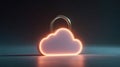 Glowing cloud-shaped padlock symbolizing secure cloud storage and data protection in a dark environment with neon light outlining Royalty Free Stock Photo