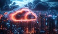 Cloud Computing in the City: Futuristic Digital Illustration Royalty Free Stock Photo