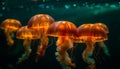 Glowing cnidarian tentacles in dark underwater beauty generated by AI
