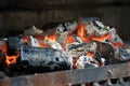 Glowing coal during a barbeque in summer Royalty Free Stock Photo