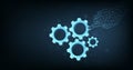 Glowing cogwheel icon on dark blue background