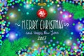 Glowing color Christmas Lights Wreath for Xmas Holiday Greeting Cards Design. Merry Christmas and Happy New Year 2017, vector. con Royalty Free Stock Photo