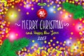 Glowing color Christmas Lights Wreath for Xmas Holiday Greeting Cards Design. Merry Christmas and Happy New Year 2017, vector. con Royalty Free Stock Photo