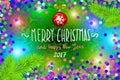 Glowing color Christmas Lights Wreath for Xmas Holiday Greeting Cards Design. Merry Christmas and Happy New Year 2017, vector. con Royalty Free Stock Photo