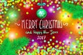 Glowing color Christmas Lights Wreath for Xmas Holiday Greeting Cards Design. Merry Christmas and Happy New Year 2017, vector. con Royalty Free Stock Photo