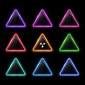 Glowing colorful set of neon rounded triangles. Royalty Free Stock Photo