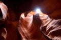 Glowing colors of Upper Antelope Canyon, the famous slot canyon in Navajo reservation near Page, Arizona, Royalty Free Stock Photo