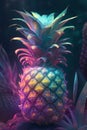 A glowing colourful magical chromatic pinapple generative AI