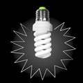 Glowing compact fluorescent light bulb with spiral tube and with painted beams