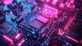 Glowing computer chip on circuit board processing data Royalty Free Stock Photo