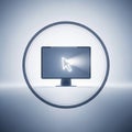 Glowing Computer Monitor with Cursor Icon Inside a Circle on a Gradient Background screen Royalty Free Stock Photo