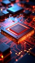 Glowing computer processor and circuit board with digital data flow Royalty Free Stock Photo