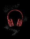 Glowing coral headphones on black background 3D illustration