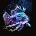 Glowing coral reef with tropical fish. AI generative illustration