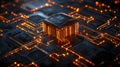 Glowing CPU, Circuit Board, and Data Streams A Conceptual Image of Advanced Computing Power Royalty Free Stock Photo